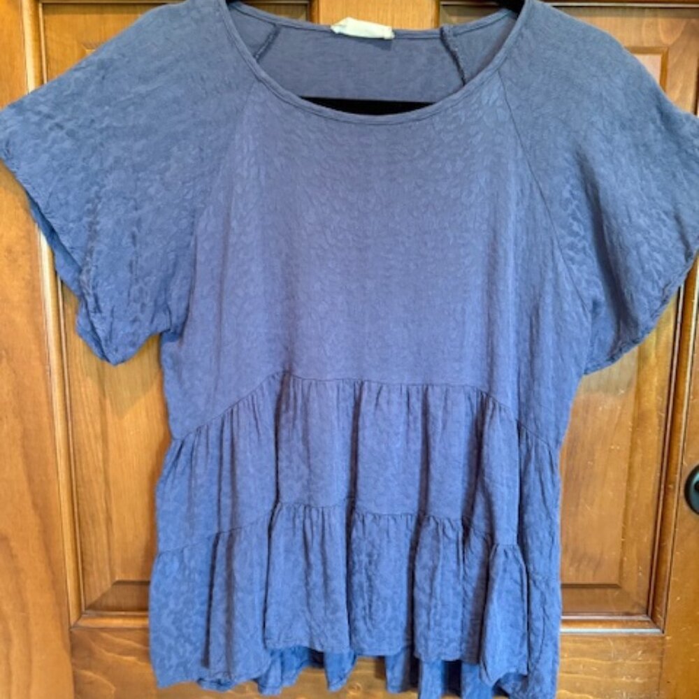 Altar’d State Top Womens Small Blue textured Peplum Babydoll